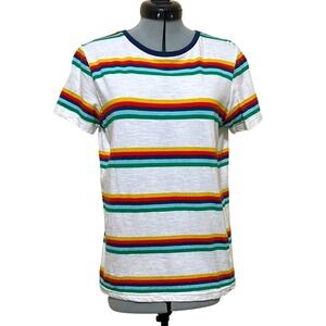 Boden Kids White Rainbow Multi Color Striped Short Sleeve Cotton Tee 13-14Y